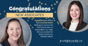 New JHC associates Rylee Broyles and Desiree Smith are sworn into Kansas Bar