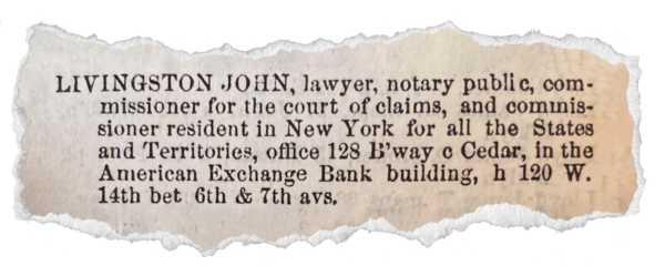 Nineteenth century lawyer newspaper ad that appears to have been torn out of a very old newspaper.